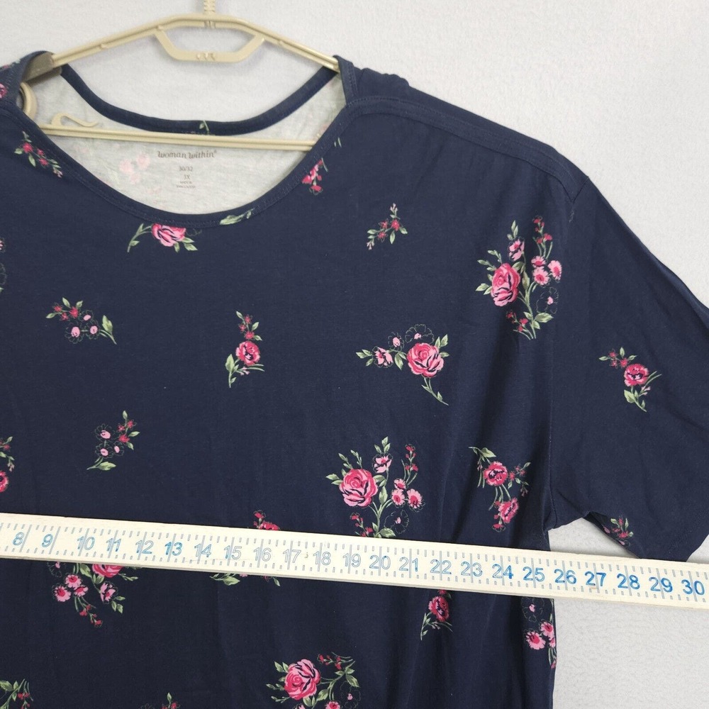 Woman Within Top T-Shirt Womens Blue Size 3X Short Sleeve Pullover Floral - Picture 7 of 11